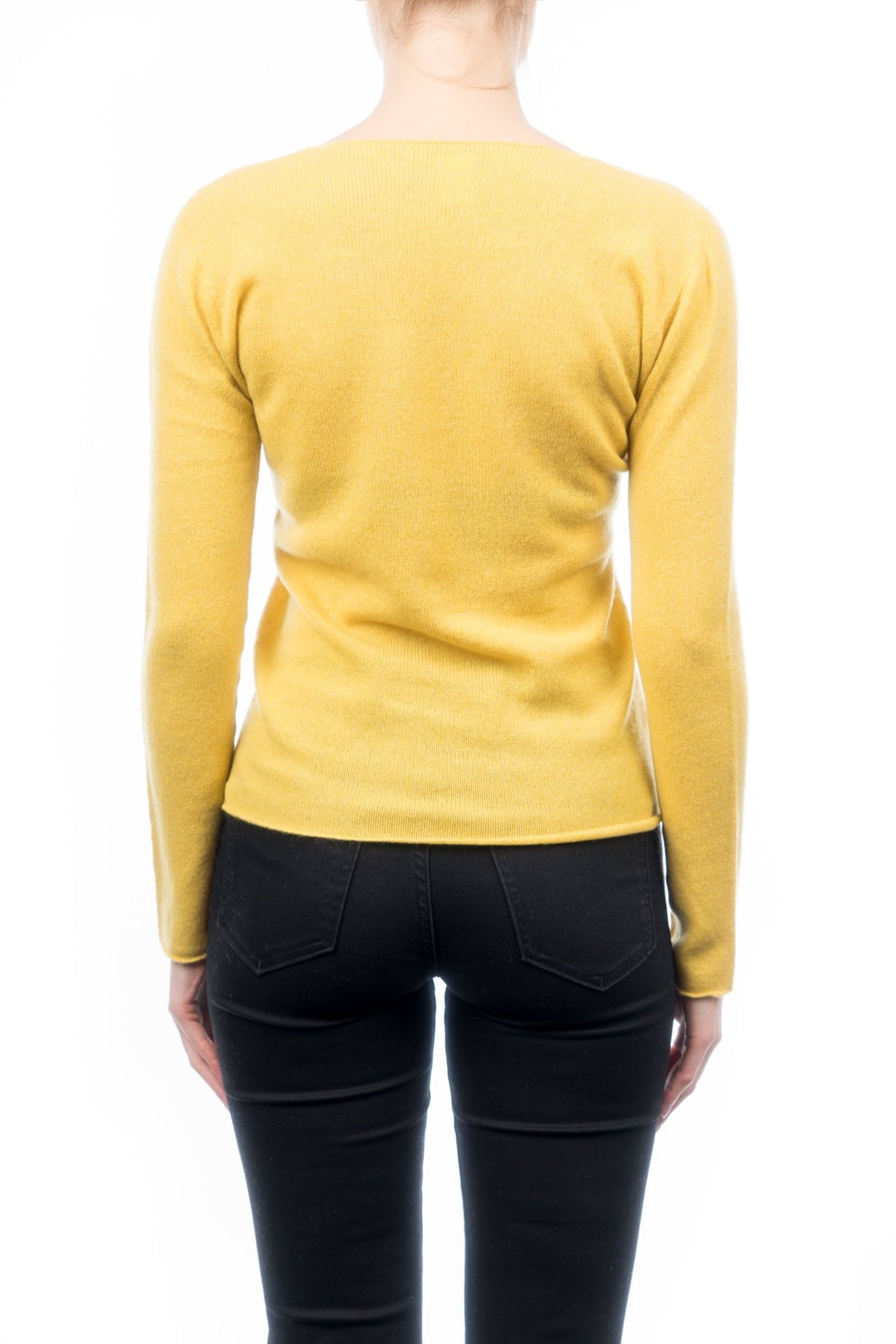Pull col V femme 100 % cachemire, coloris Jaune, vue 3 | Dalle Piane Cashmere