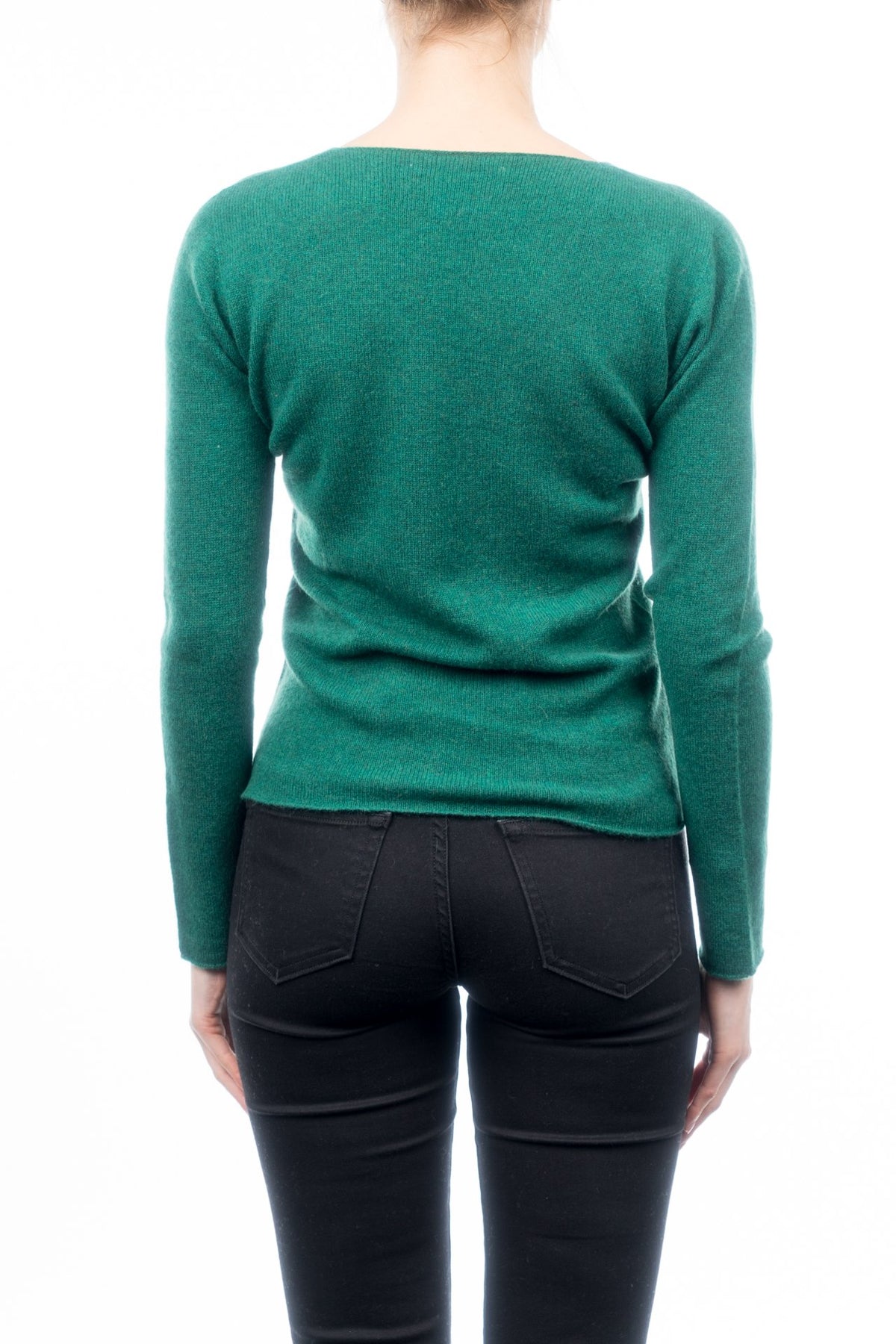 Pull col V femme 100 % cachemire, coloris Vert, vue 3 | Dalle Piane Cashmere
