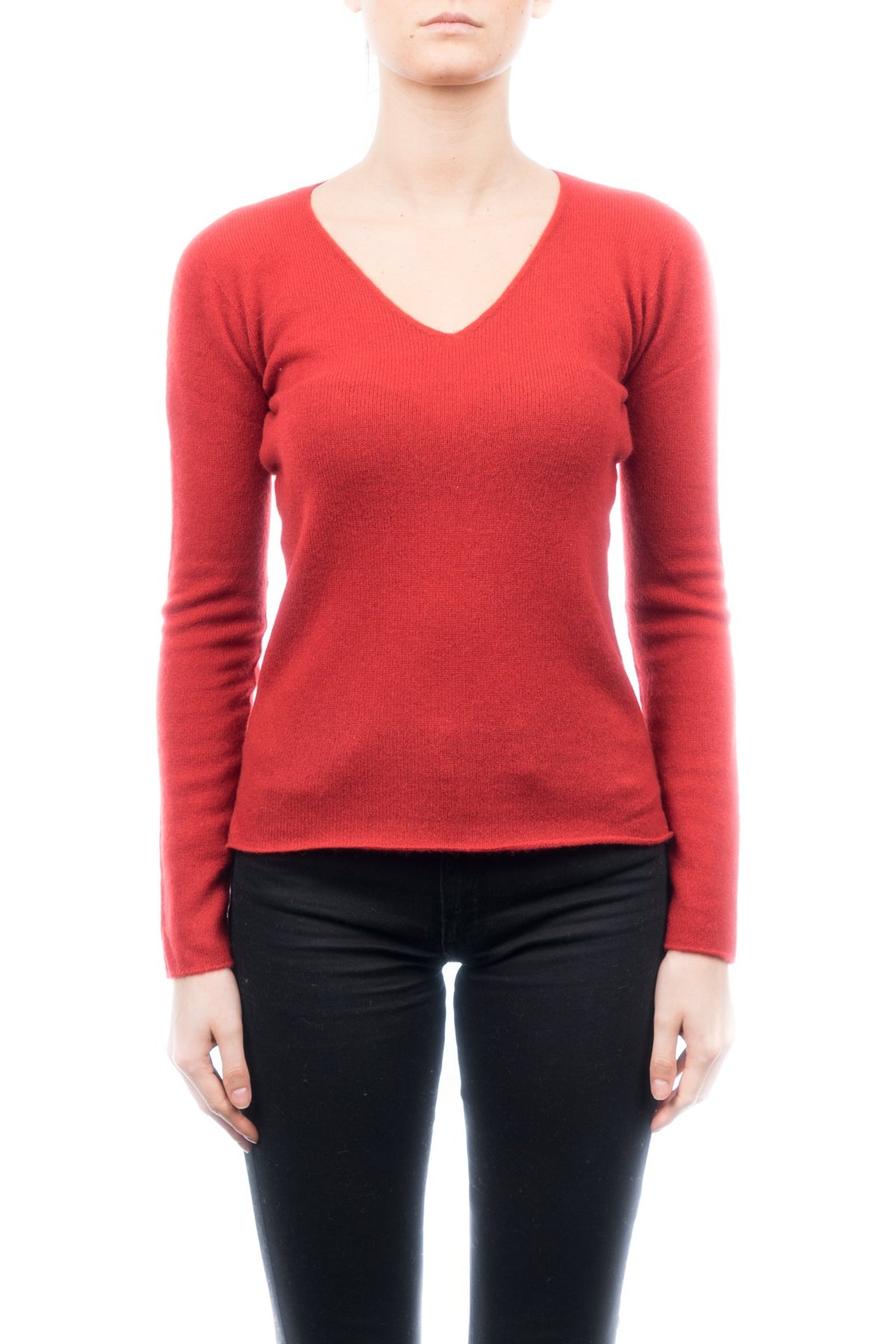 Pull col V femme 100 % cachemire, coloris Rouge | Dalle Piane Cashmere