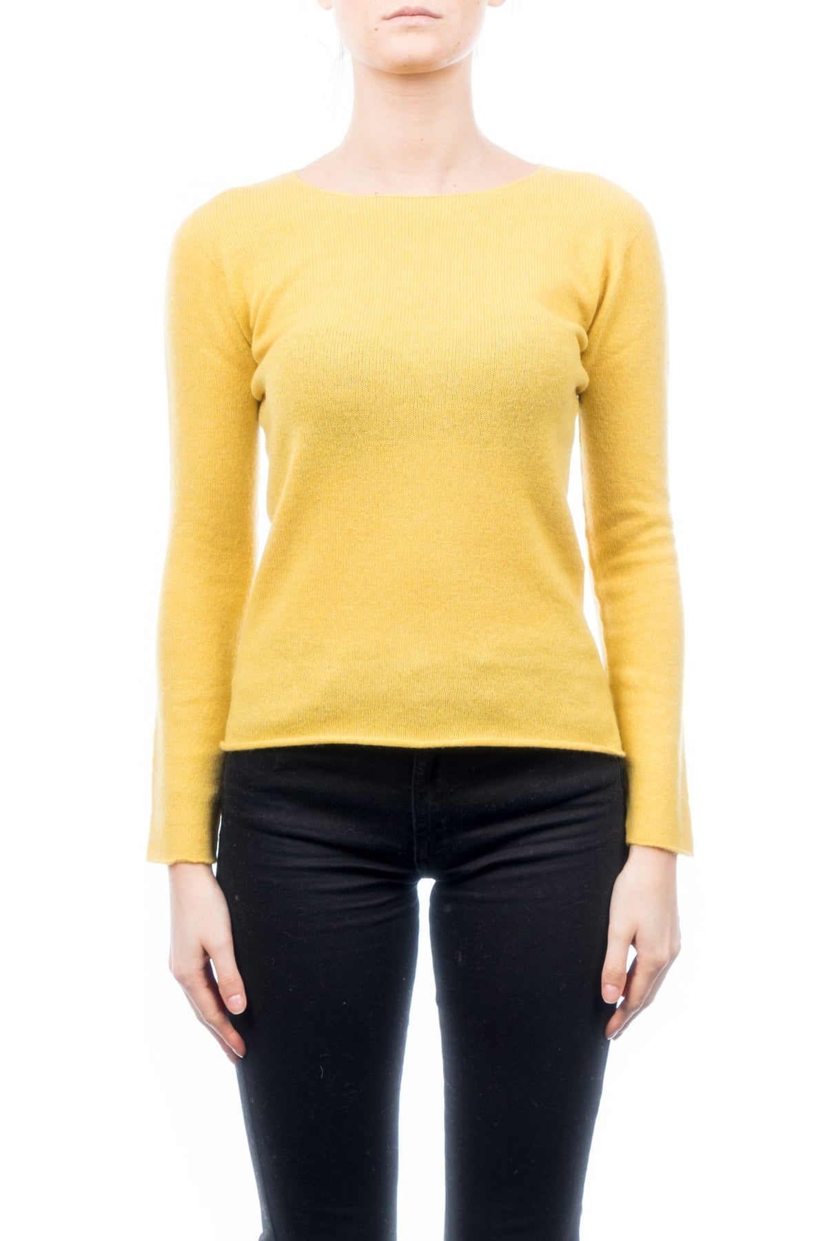 Pull col rond femme 100 % cachemire, coloris Jaune | Dalle Piane Cashmere