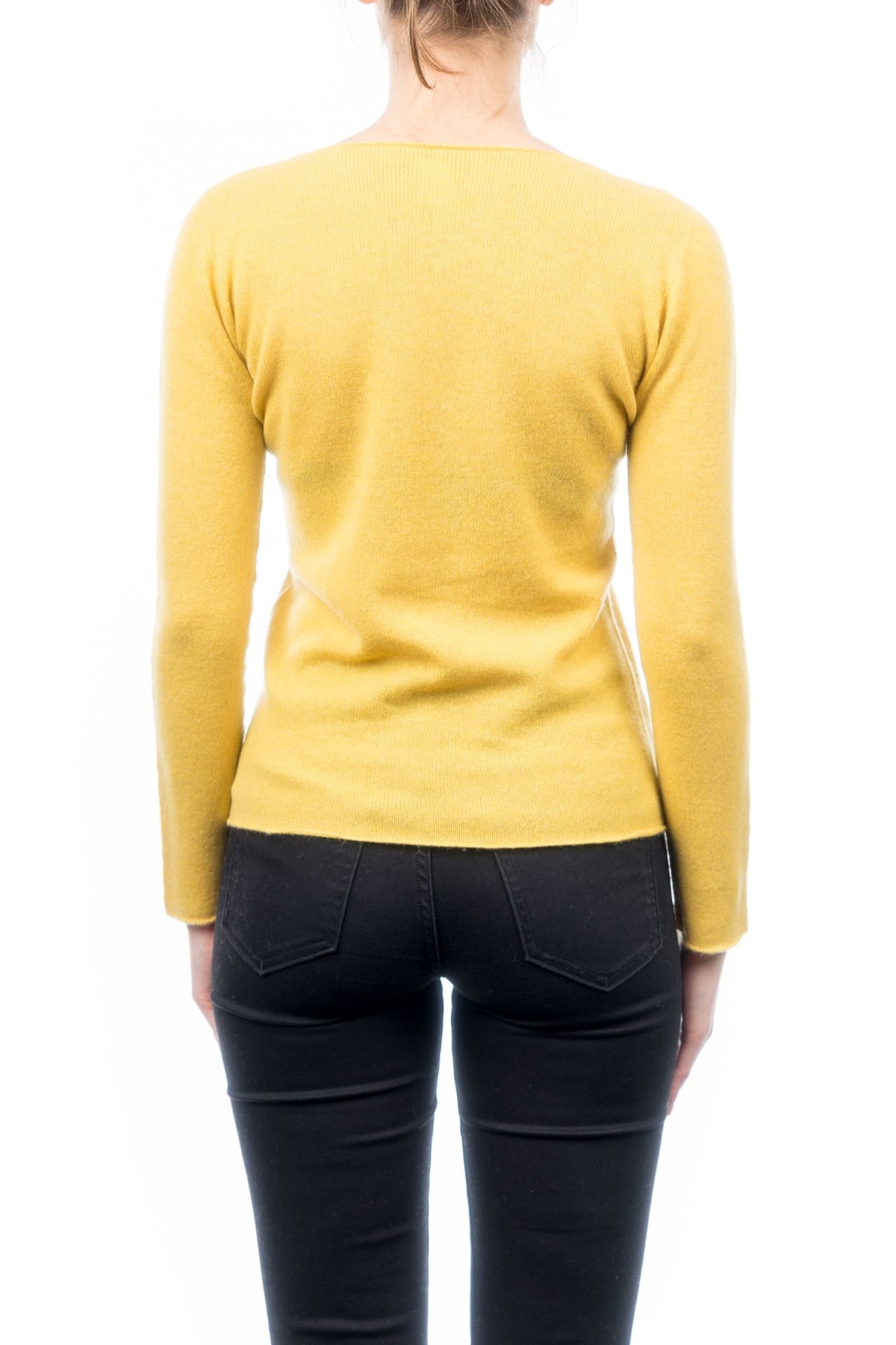 Pull col rond femme 100 % cachemire, coloris Jaune, vue 3 | Dalle Piane Cashmere