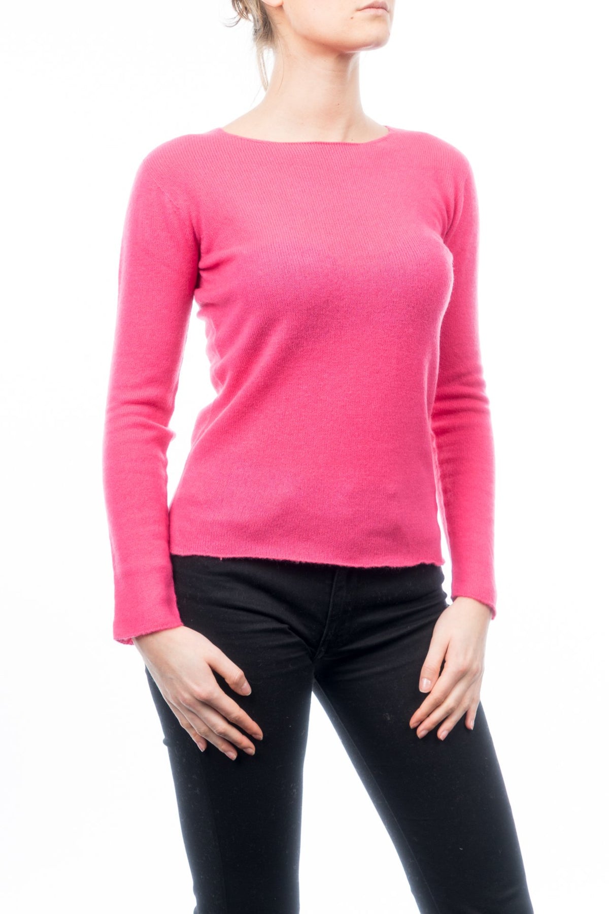 Pull col rond femme 100 % cachemire, coloris Fuchsia, vue 2 | Dalle Piane Cashmere