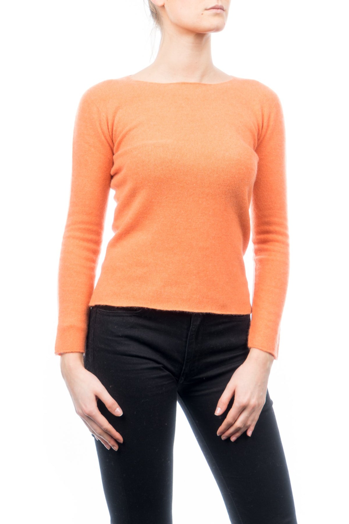 Pull col rond femme 100 % cachemire, coloris Orange, vue 2 | Dalle Piane Cashmere