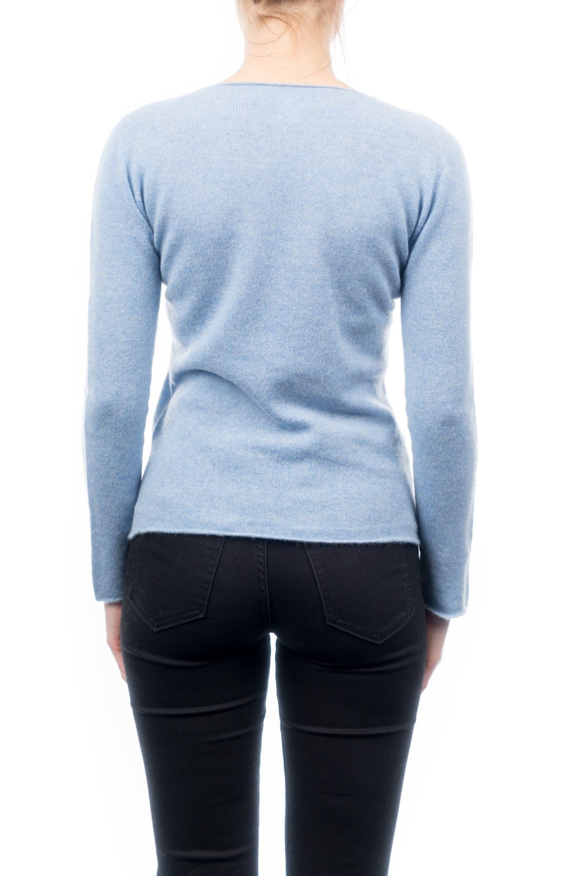 Pull col rond femme 100 % cachemire, coloris Ciel, vue 3 | Dalle Piane Cashmere