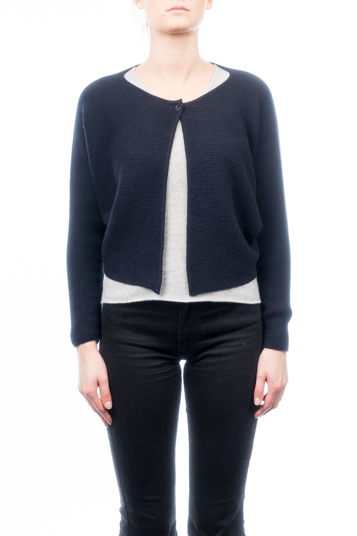Cardigan court femme 100 % cachemire, coloris Bleu, vue 2 | Dalle Piane Cashmere