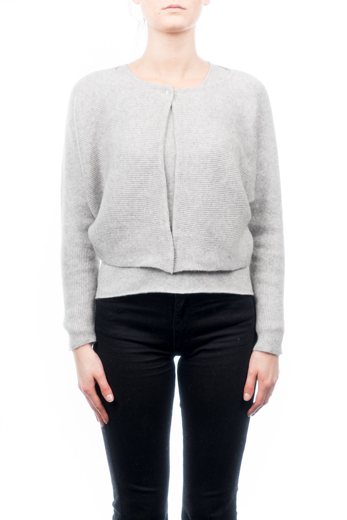 Cardigan court femme 100 % cachemire, coloris Gris | Dalle Piane Cashmere