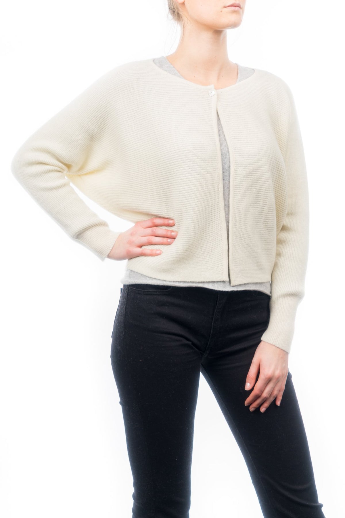 Cardigan court femme 100 % cachemire, coloris Crème, vue 2 | Dalle Piane Cashmere