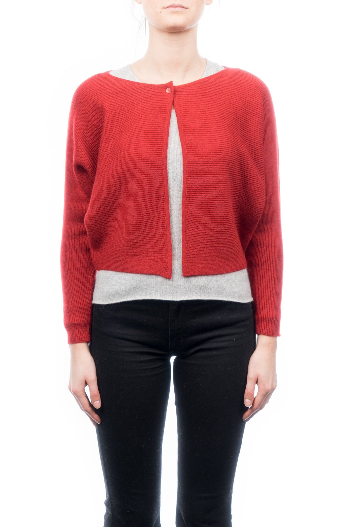 Cardigan court femme 100 % cachemire, coloris Rouge | Dalle Piane Cashmere