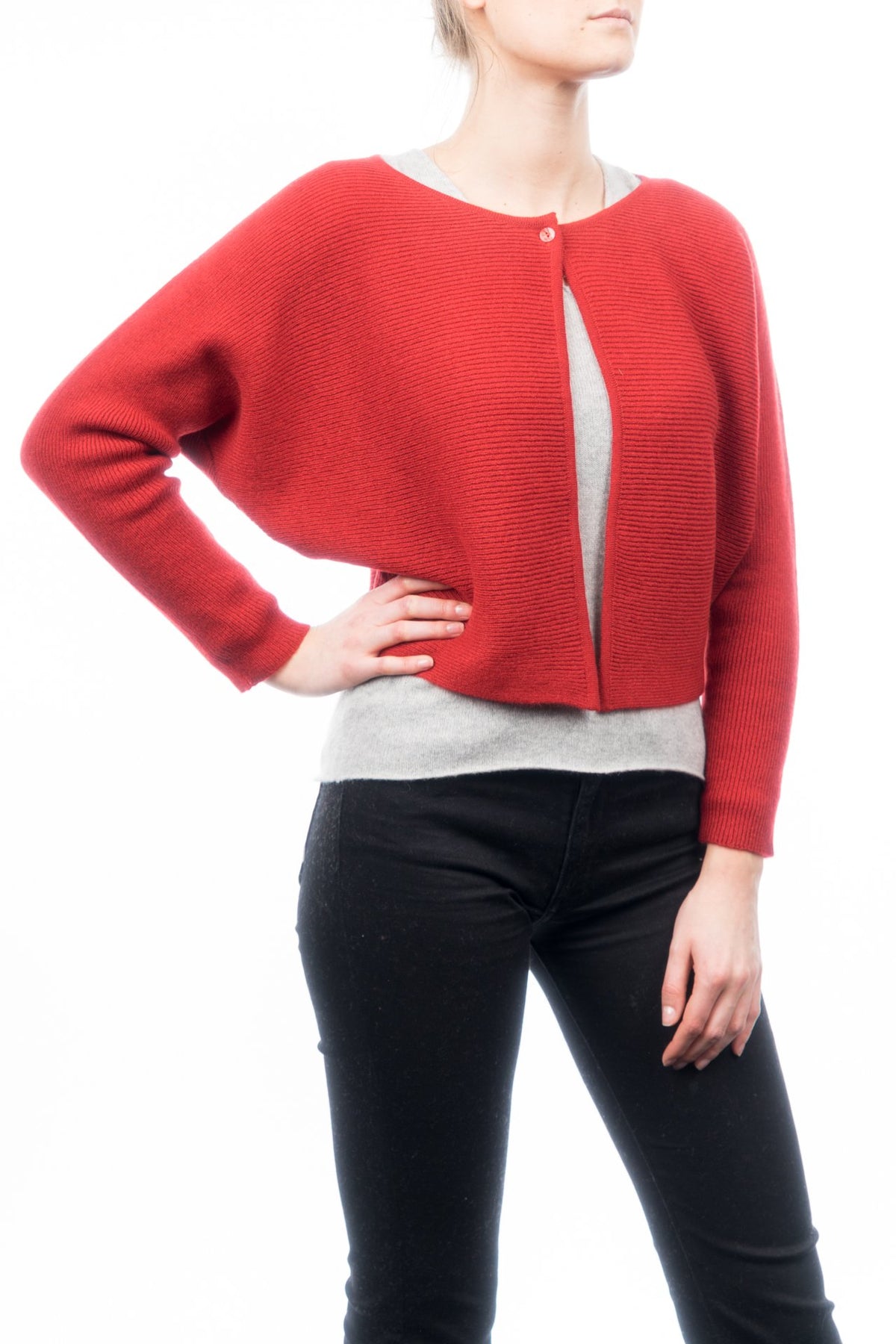 Cardigan court femme 100 % cachemire, coloris Rouge, vue 2 | Dalle Piane Cashmere