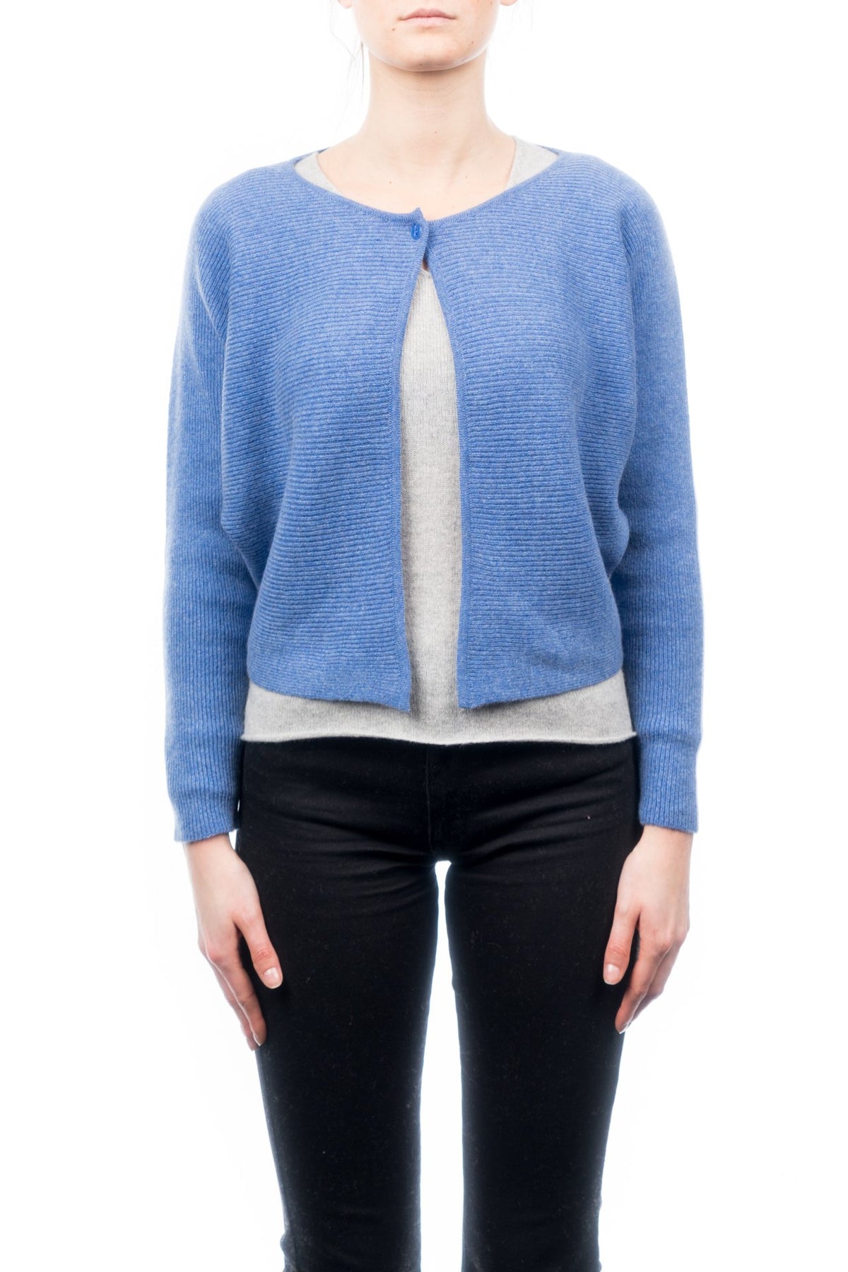 Cardigan court femme 100 % cachemire, coloris Azur | Dalle Piane Cashmere