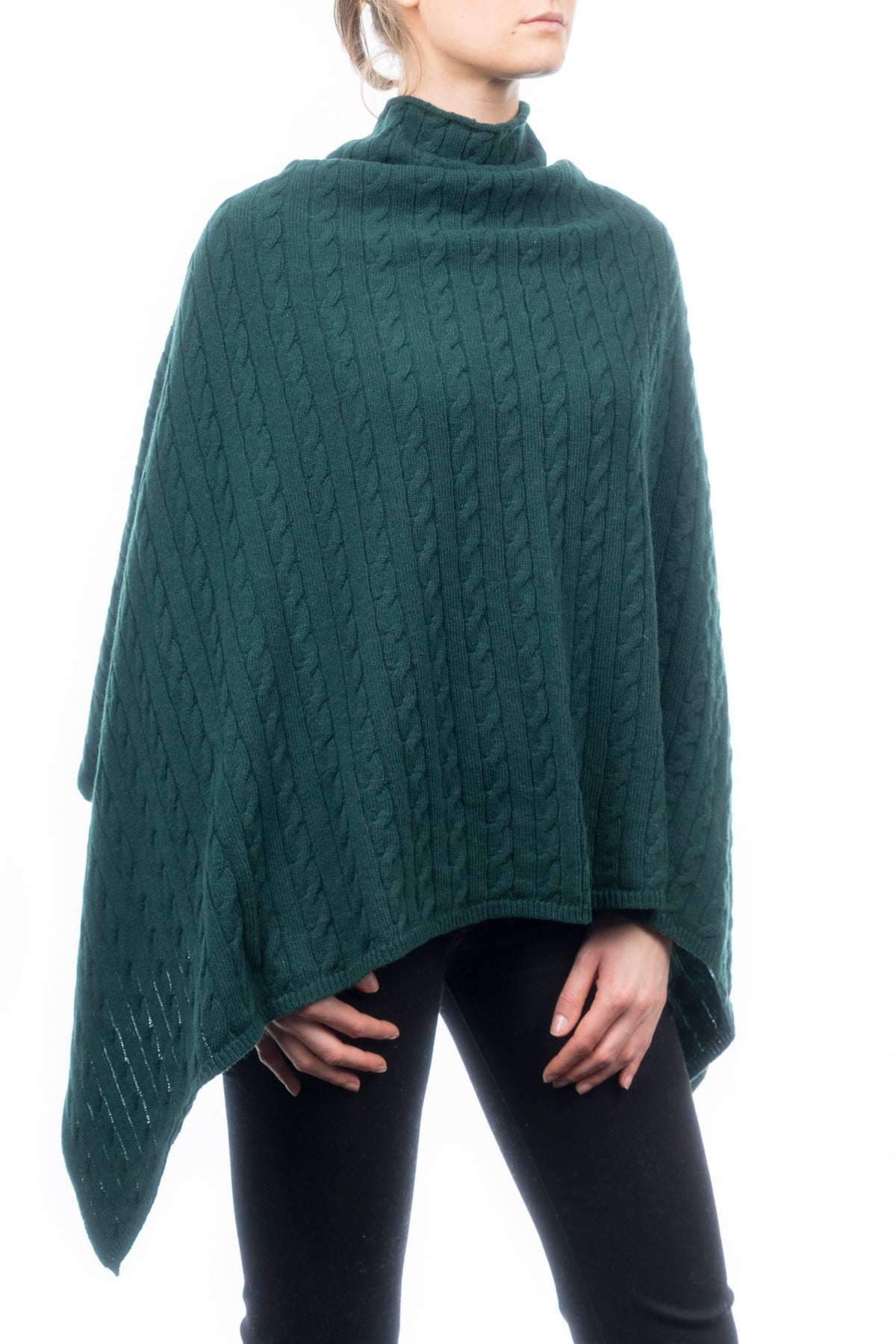 Poncho treccia misto cashmere, colore Verde | Dalle Piane Cashmere