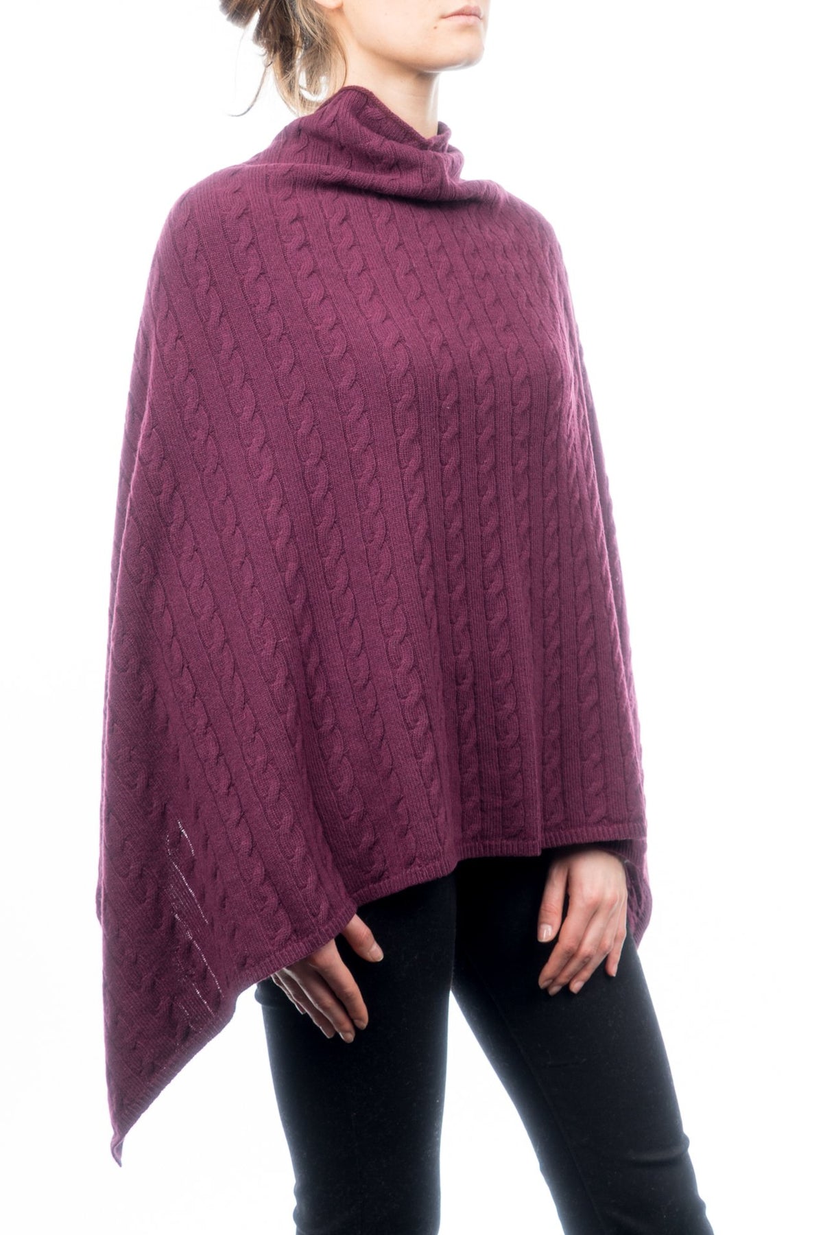 Poncho à torsades femme mélange cachemire, coloris Bordeaux | Dalle Piane Cashmere