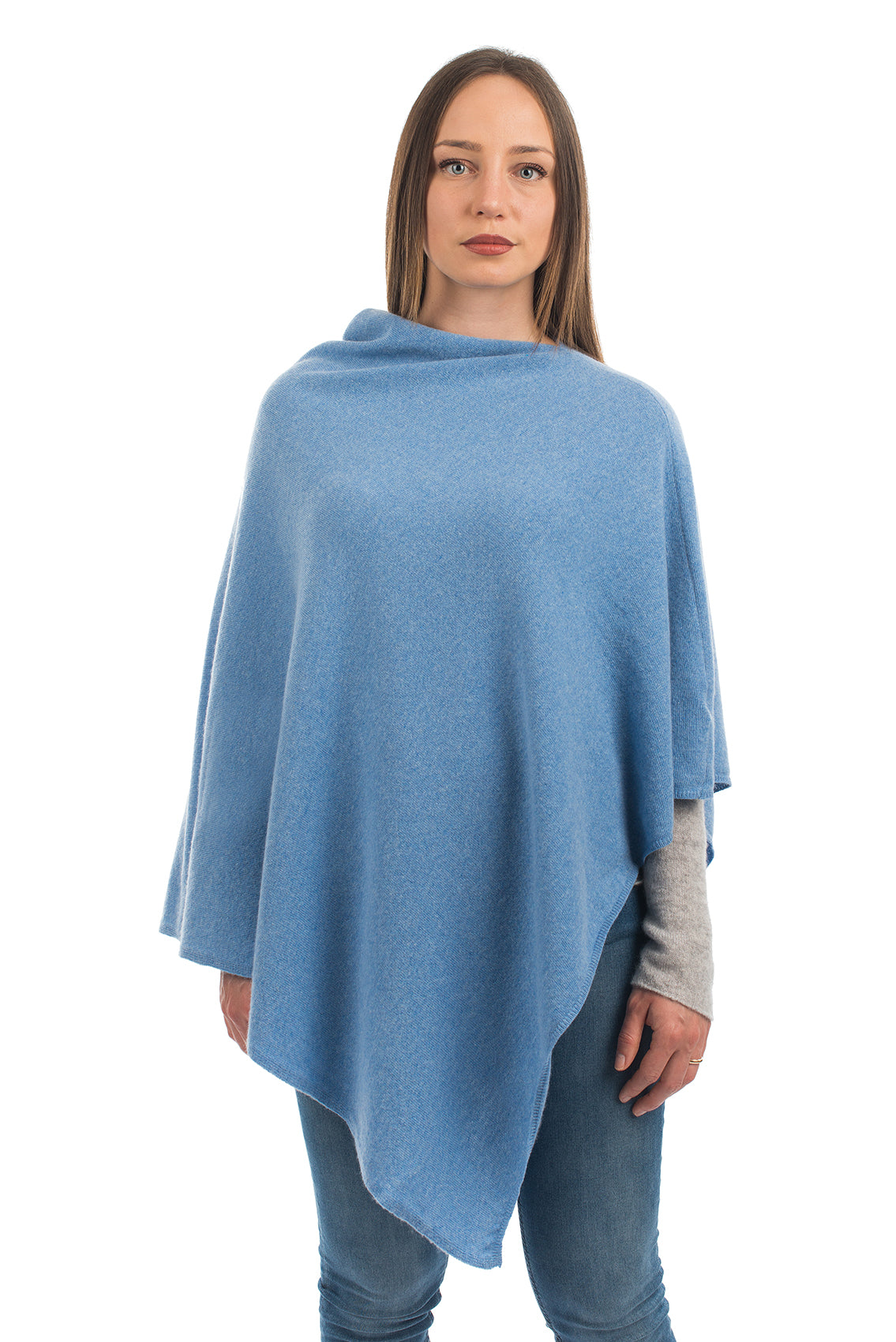 Poncho femme mélange cachemire, coloris Azur | Dalle Piane Cashmere