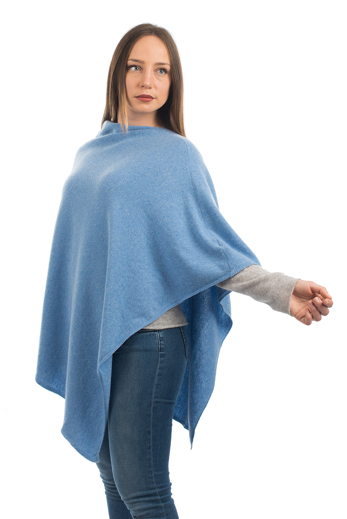 Poncho femme mélange cachemire, coloris Azur, vue 2 | Dalle Piane Cashmere
