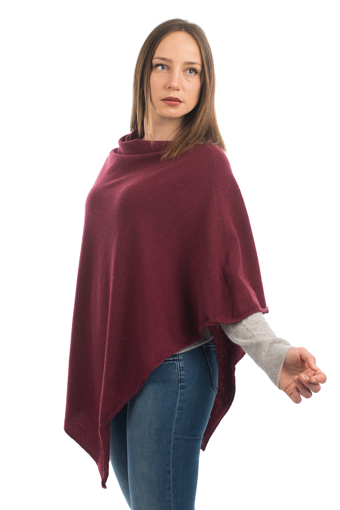 Poncho femme mélange cachemire, coloris Bordeaux, vue 2 | Dalle Piane Cashmere
