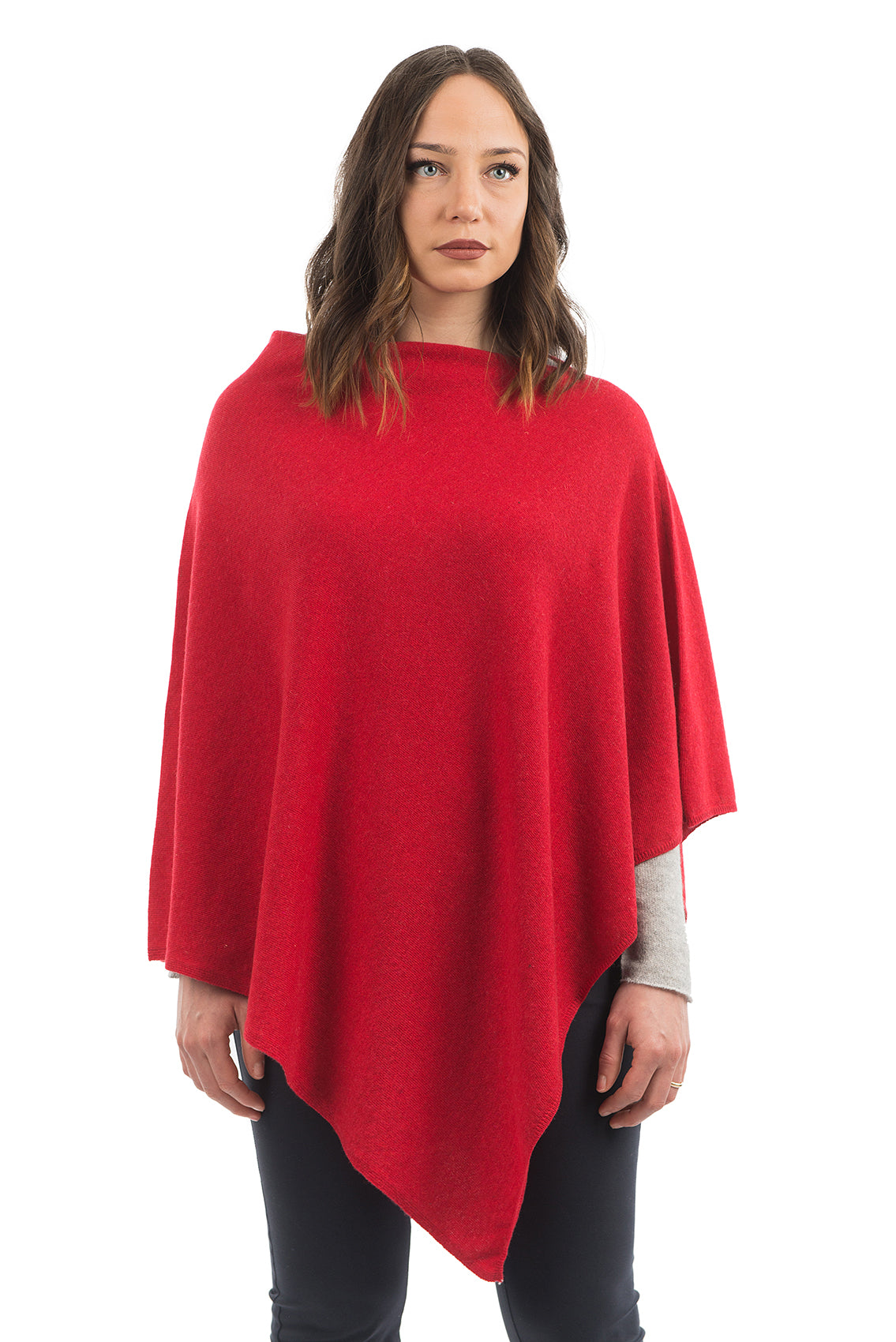 Poncho femme mélange cachemire, coloris Rouge | Dalle Piane Cashmere