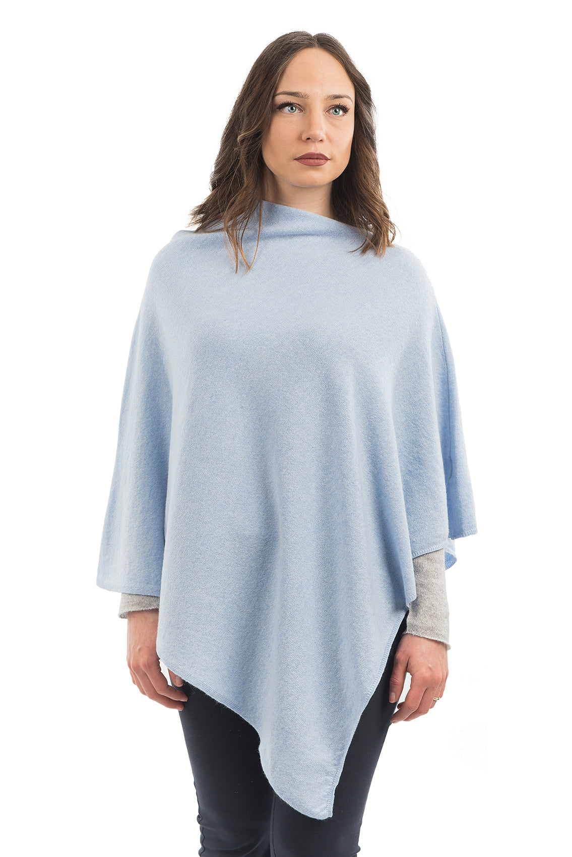 Poncho femme mélange cachemire, coloris Ciel | Dalle Piane Cashmere