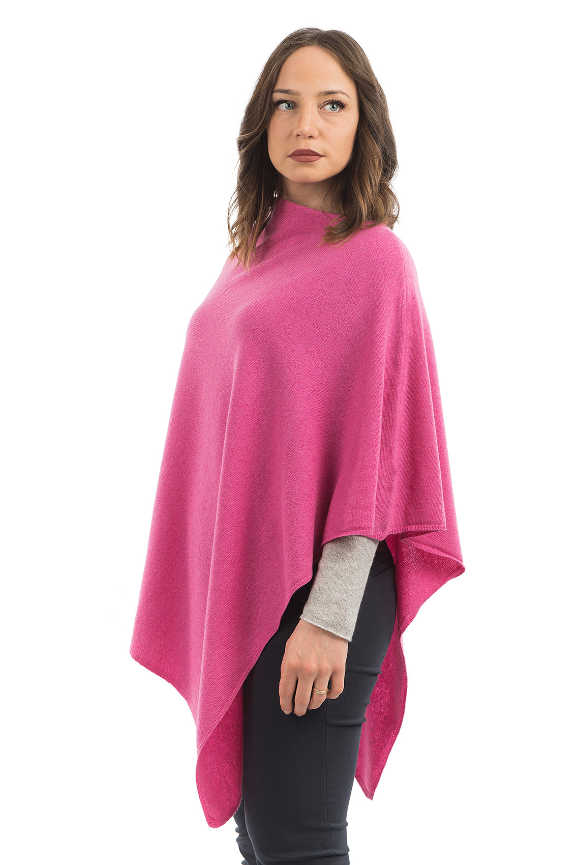 Poncho femme mélange cachemire, coloris Fuchsia, vue 2 | Dalle Piane Cashmere