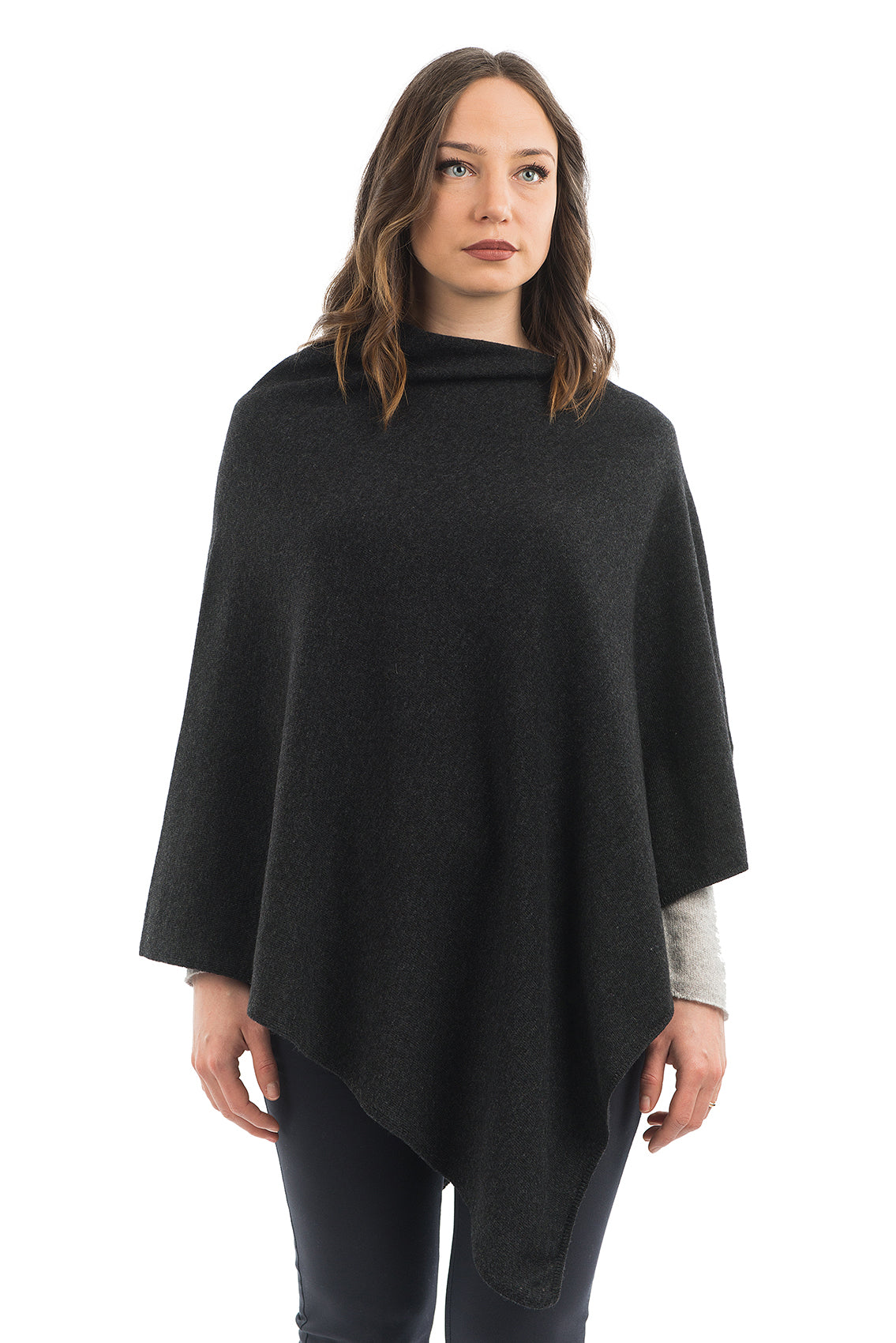 Poncho femme mélange cachemire, coloris Anthracite | Dalle Piane Cashmere