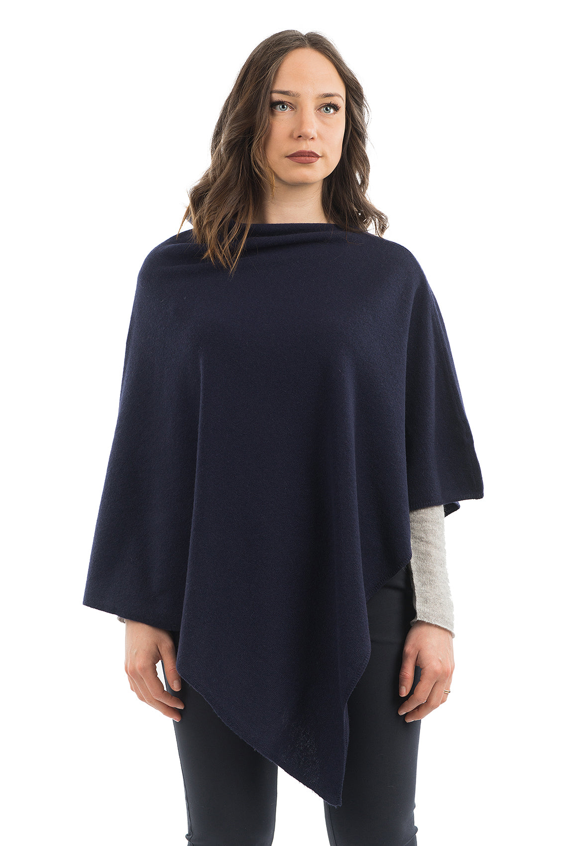 Poncho femme mélange cachemire, coloris Bleu | Dalle Piane Cashmere