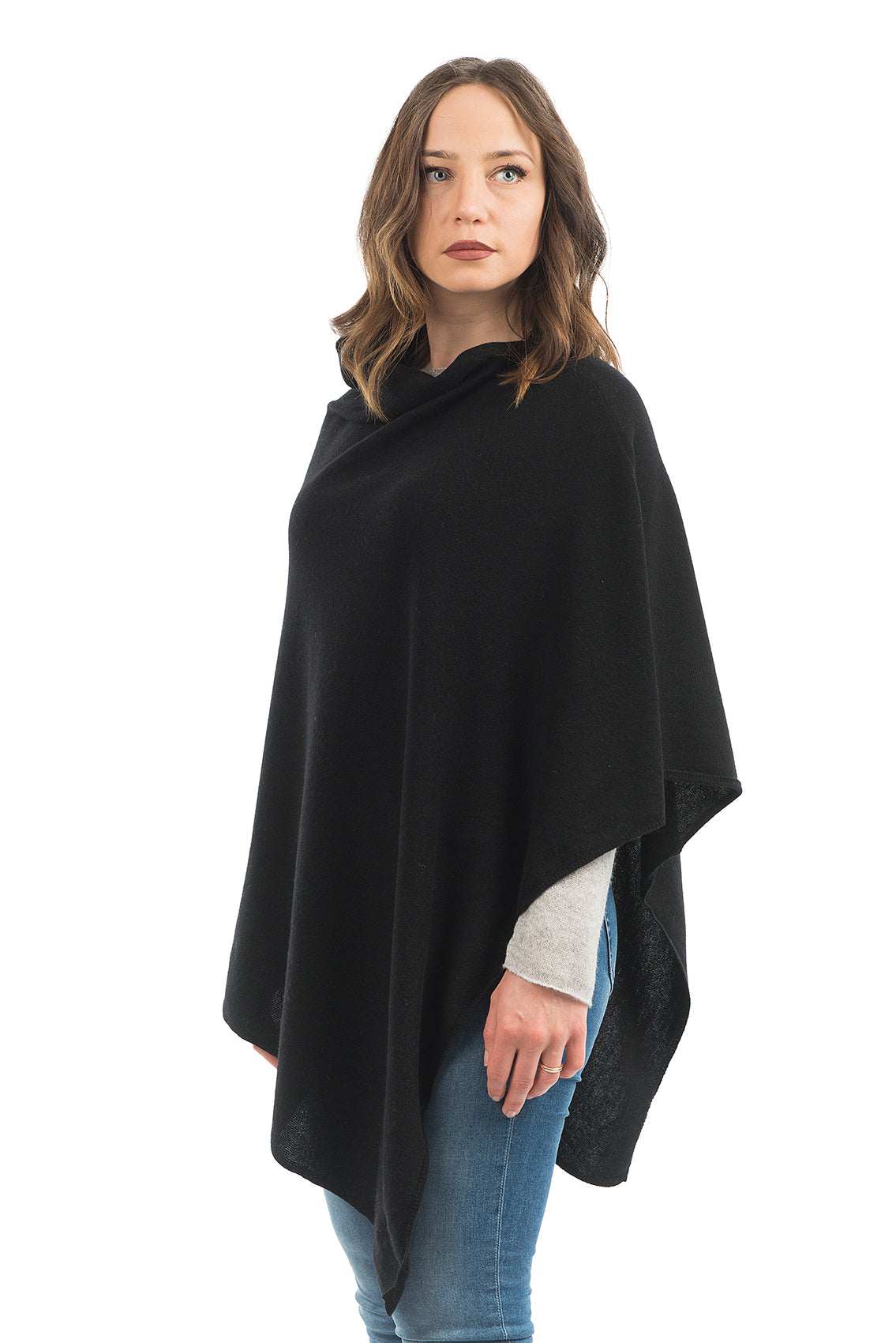 Poncho femme mélange cachemire, coloris Noir, vue 2 | Dalle Piane Cashmere