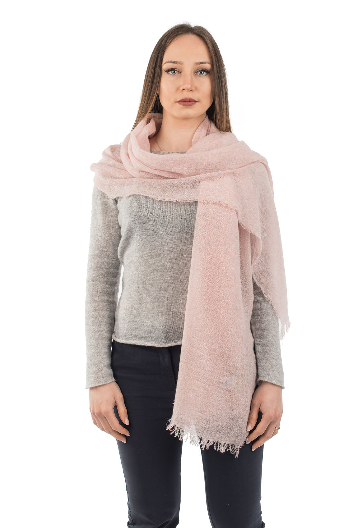 Pashmina femme 100 % cachemire, coloris Rose, vue 2 | Dalle Piane Cashmere