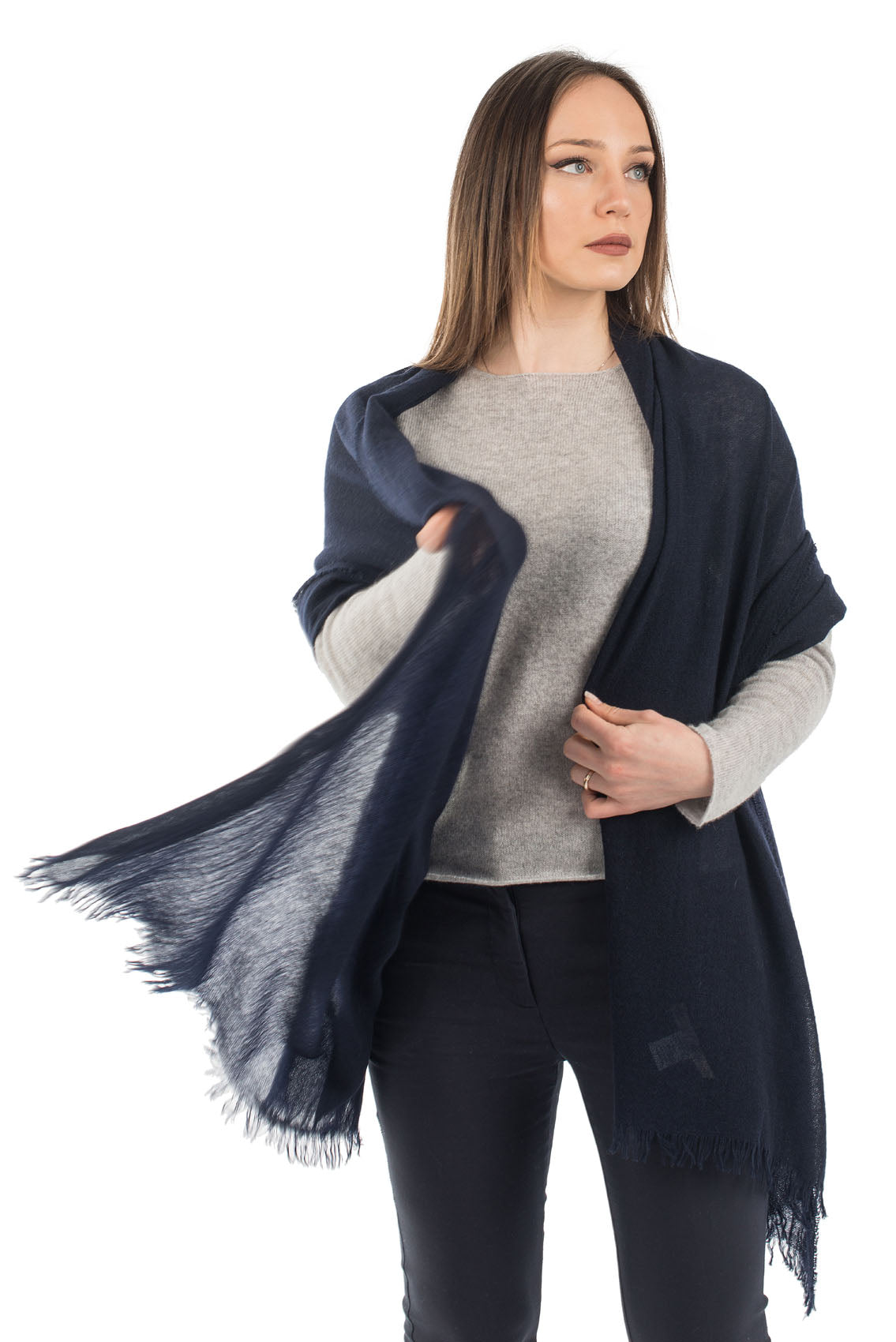 Pashmina femme 100 % cachemire, coloris Bleu, vue 2 | Dalle Piane Cashmere