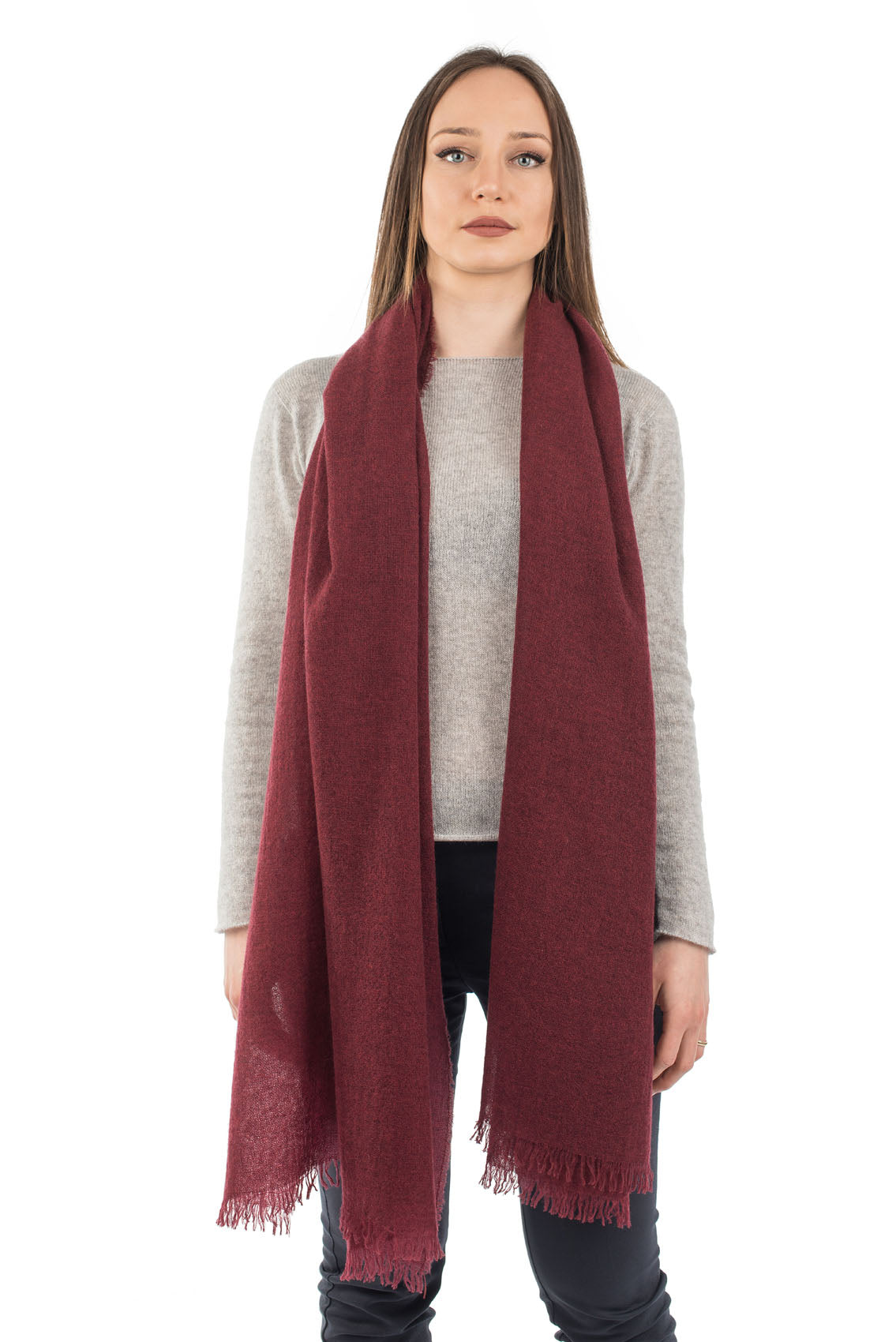 Pashmina femme 100 % cachemire, coloris Bordeaux | Dalle Piane Cashmere