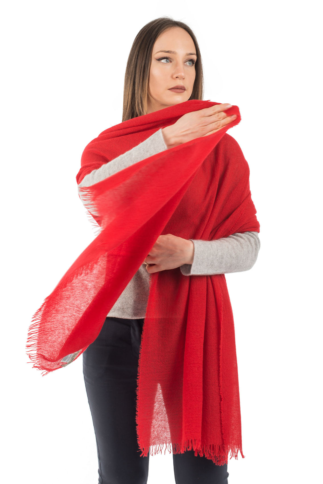 Pashmina femme 100 % cachemire, coloris Rouge, vue 2 | Dalle Piane Cashmere