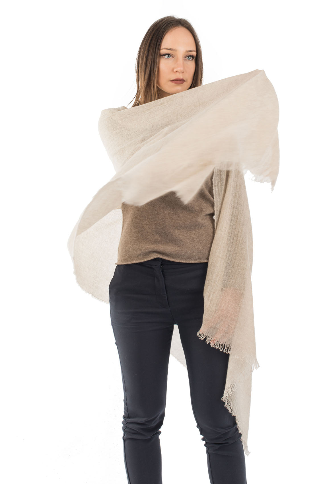 Pashmina 100% cashmere, colore Beige, vista 2 | Dalle Piane Cashmere