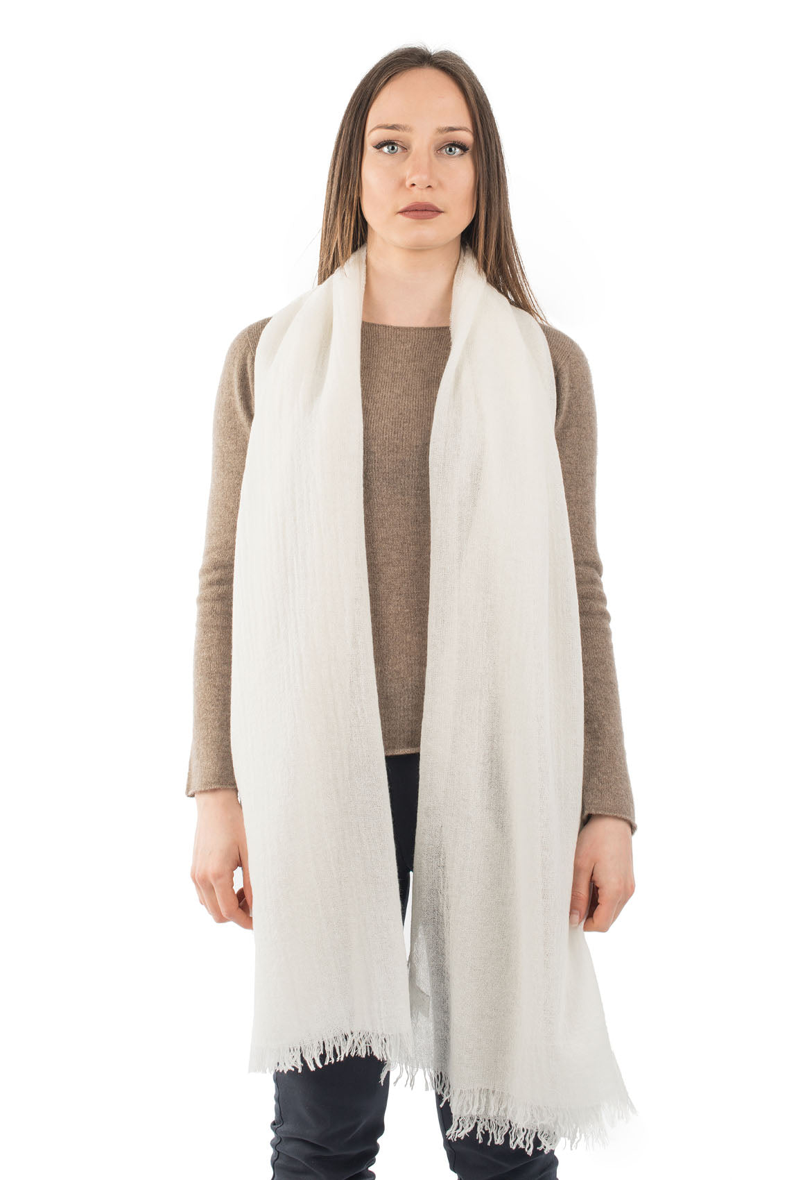 Pashmina femme 100 % cachemire, coloris Crème | Dalle Piane Cashmere