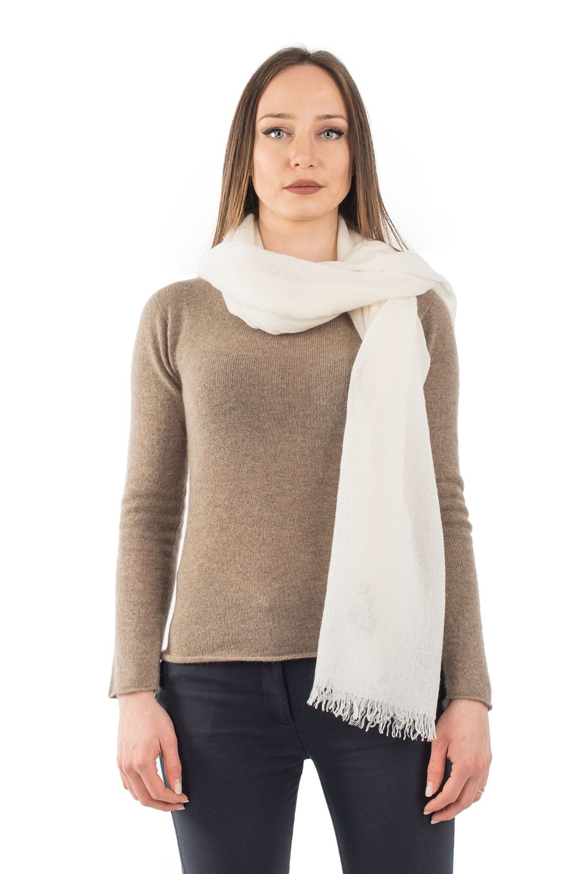 Pashmina femme 100 % cachemire, coloris Crème, vue 3 | Dalle Piane Cashmere