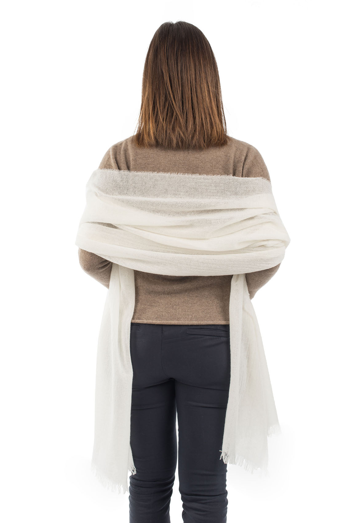 Pashmina femme 100 % cachemire, coloris Crème, vue 4 | Dalle Piane Cashmere