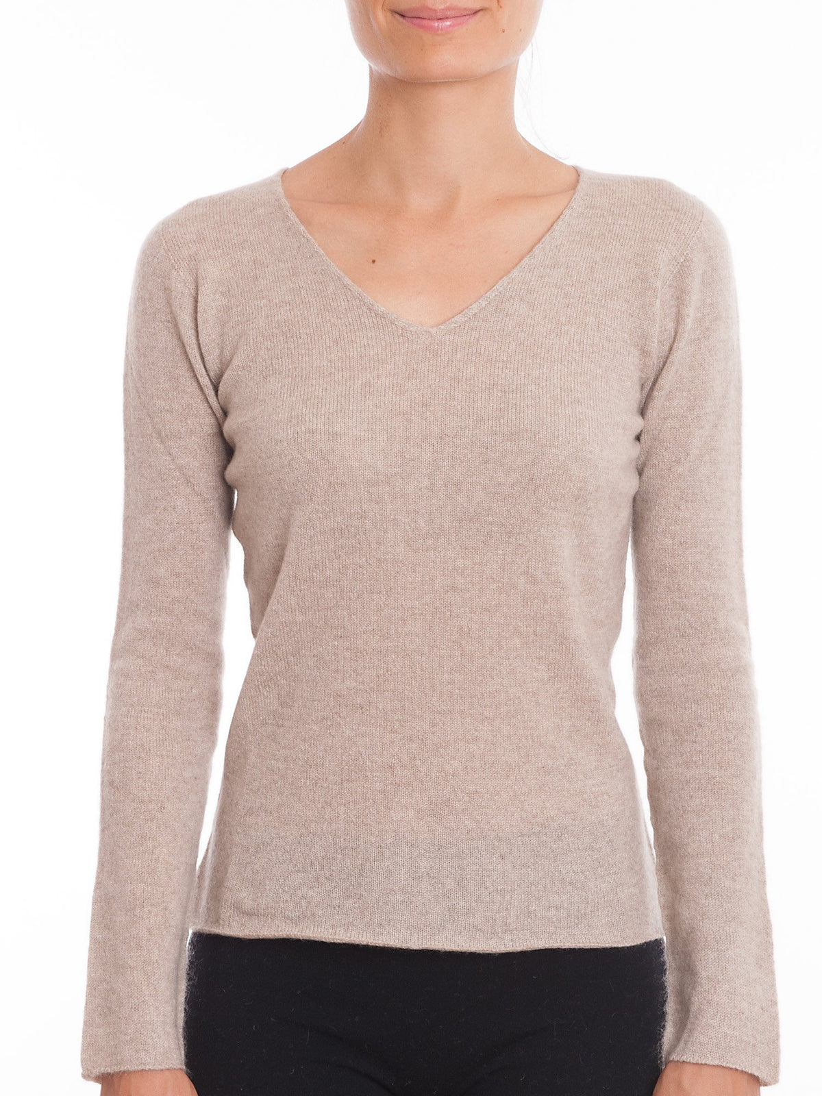 Pull col V femme 100 % cachemire, coloris Beige, vue 3 | Dalle Piane Cashmere