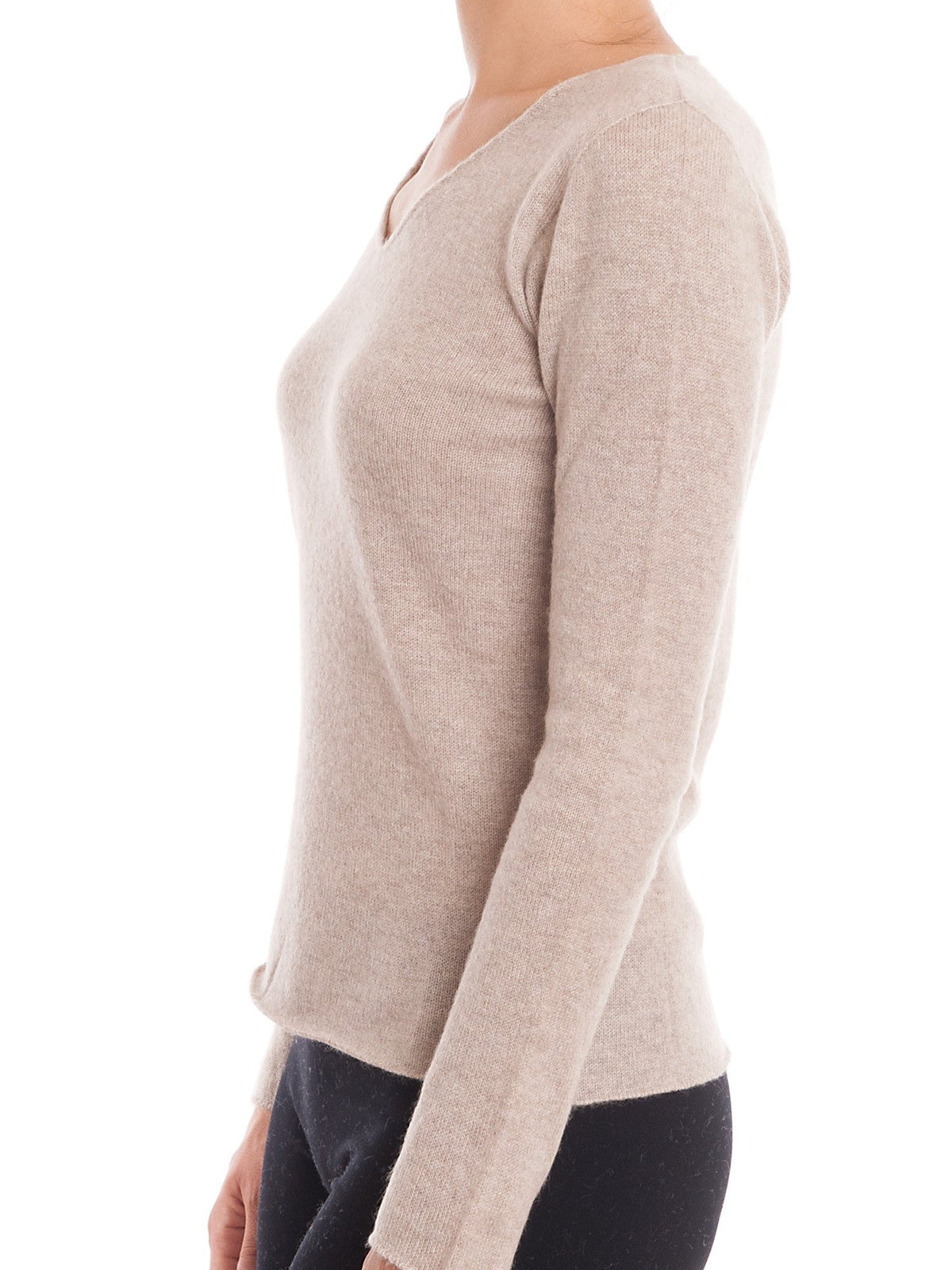 Scollo a V Donna 100% Cashmere, colore Beige, vista 2 | Dalle Piane Cashmere