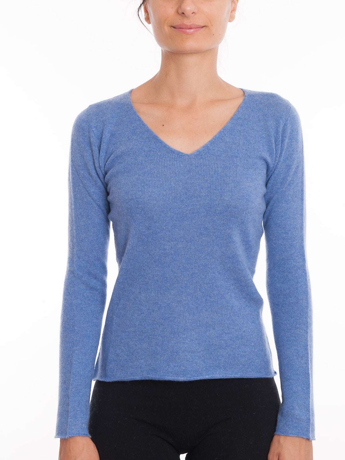 Pull col V femme 100 % cachemire, coloris Azur | Dalle Piane Cashmere