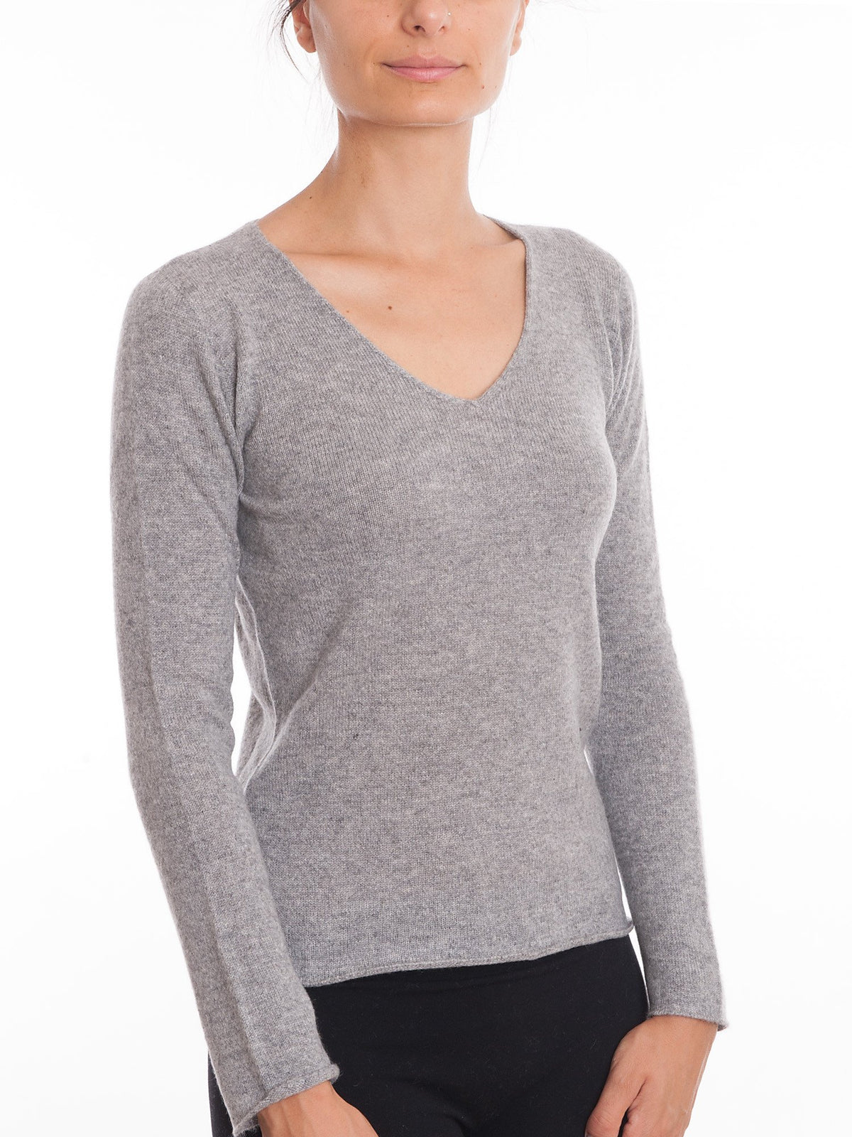 Pull col V femme 100 % cachemire, coloris Gris | Dalle Piane Cashmere