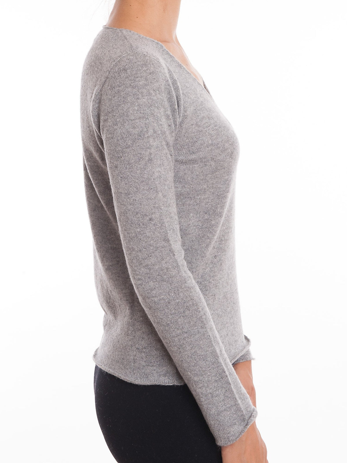 Pull col V femme 100 % cachemire, coloris Gris, vue 2 | Dalle Piane Cashmere