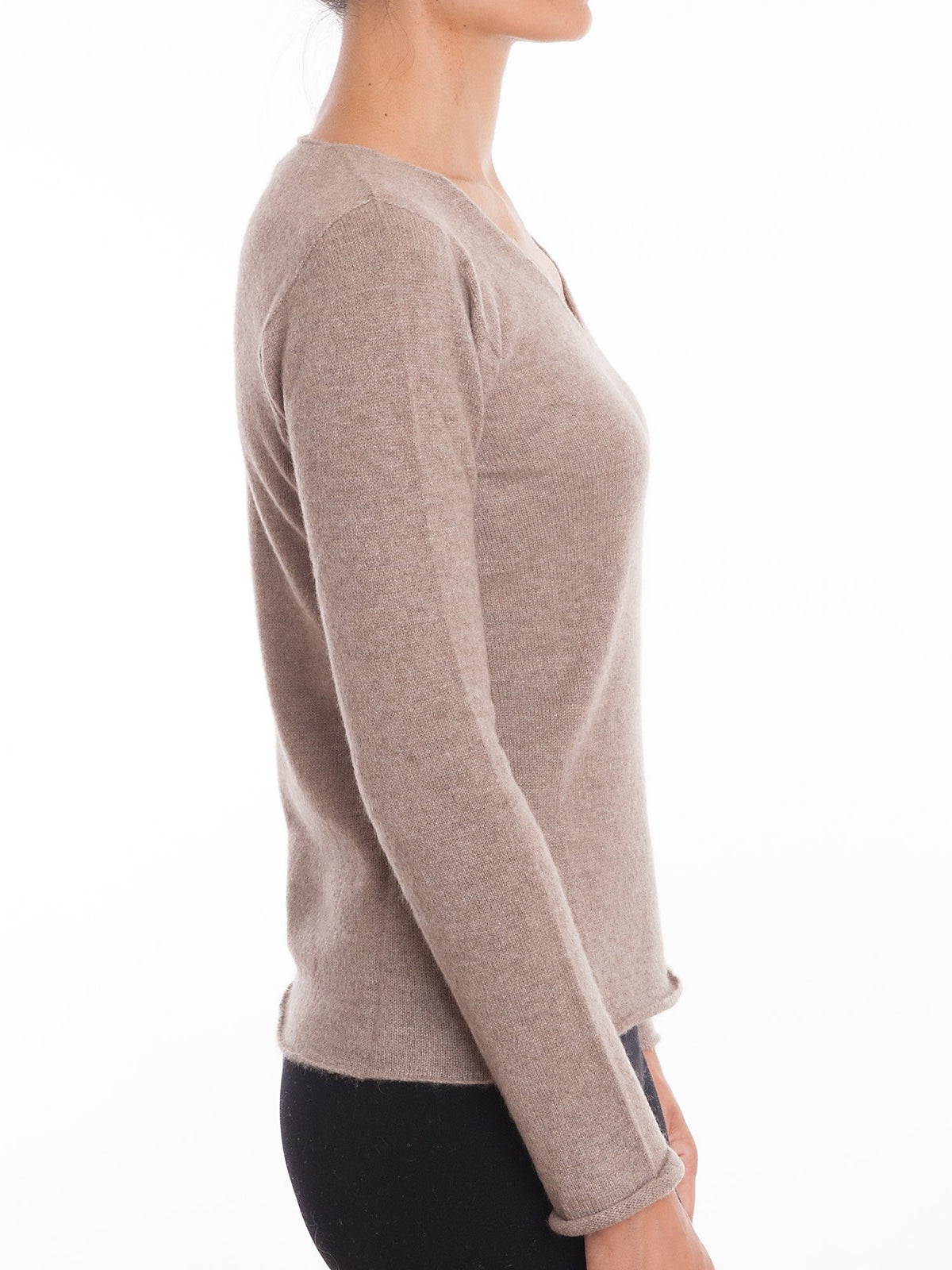 Pull col V femme 100 % cachemire, coloris Vison, vue 3 | Dalle Piane Cashmere
