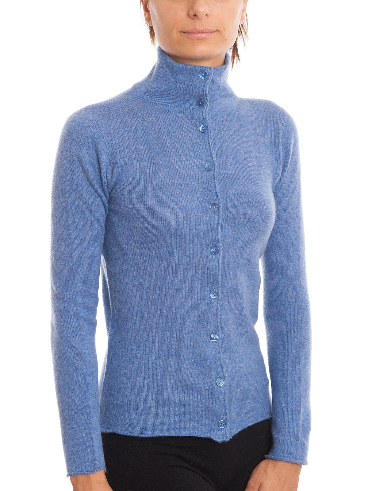 Blouson en maille femme 100 % cachemire, coloris Azur | Dalle Piane Cashmere