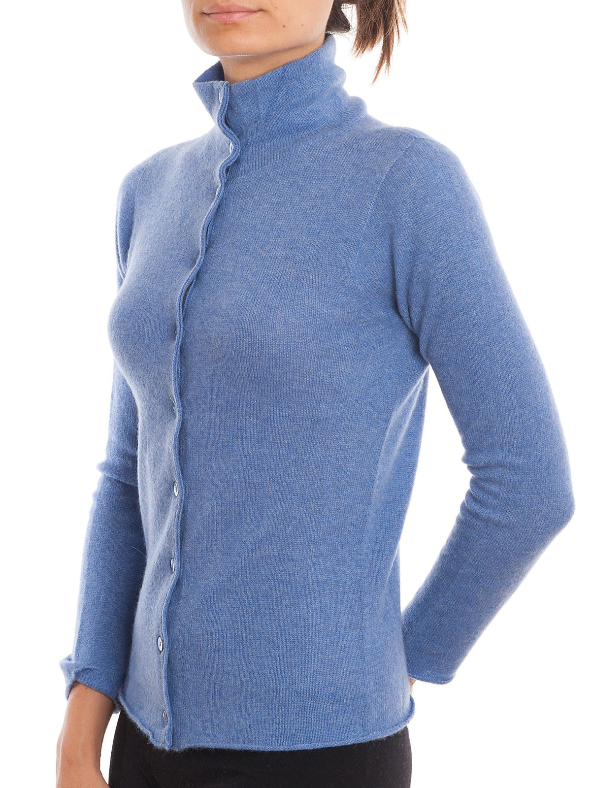 Blouson en maille femme 100 % cachemire, coloris Azur, vue 2 | Dalle Piane Cashmere